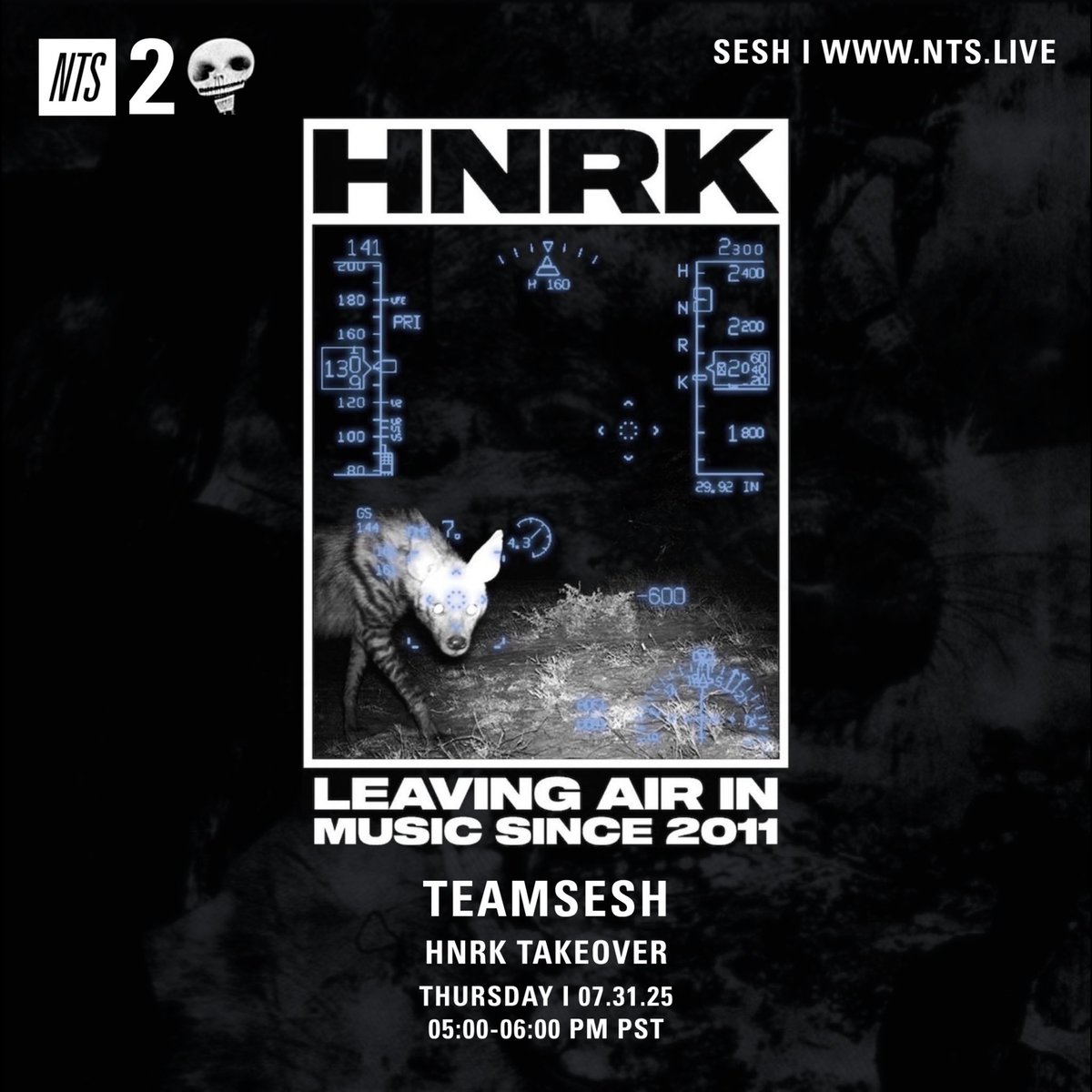 TeamSesh on NTS: Volume 81   
Tonight, 07/31/25   
5-6 PM PST            

Going live at: nts.live              

Yet another 1 hour <a href="/hnrk_/">ً</a> takeover
Vintage Artwork by <a href="/TYRUSCREEK/">TYRUS CREEK</a> 

Tune in 🐺👥📡

SESH