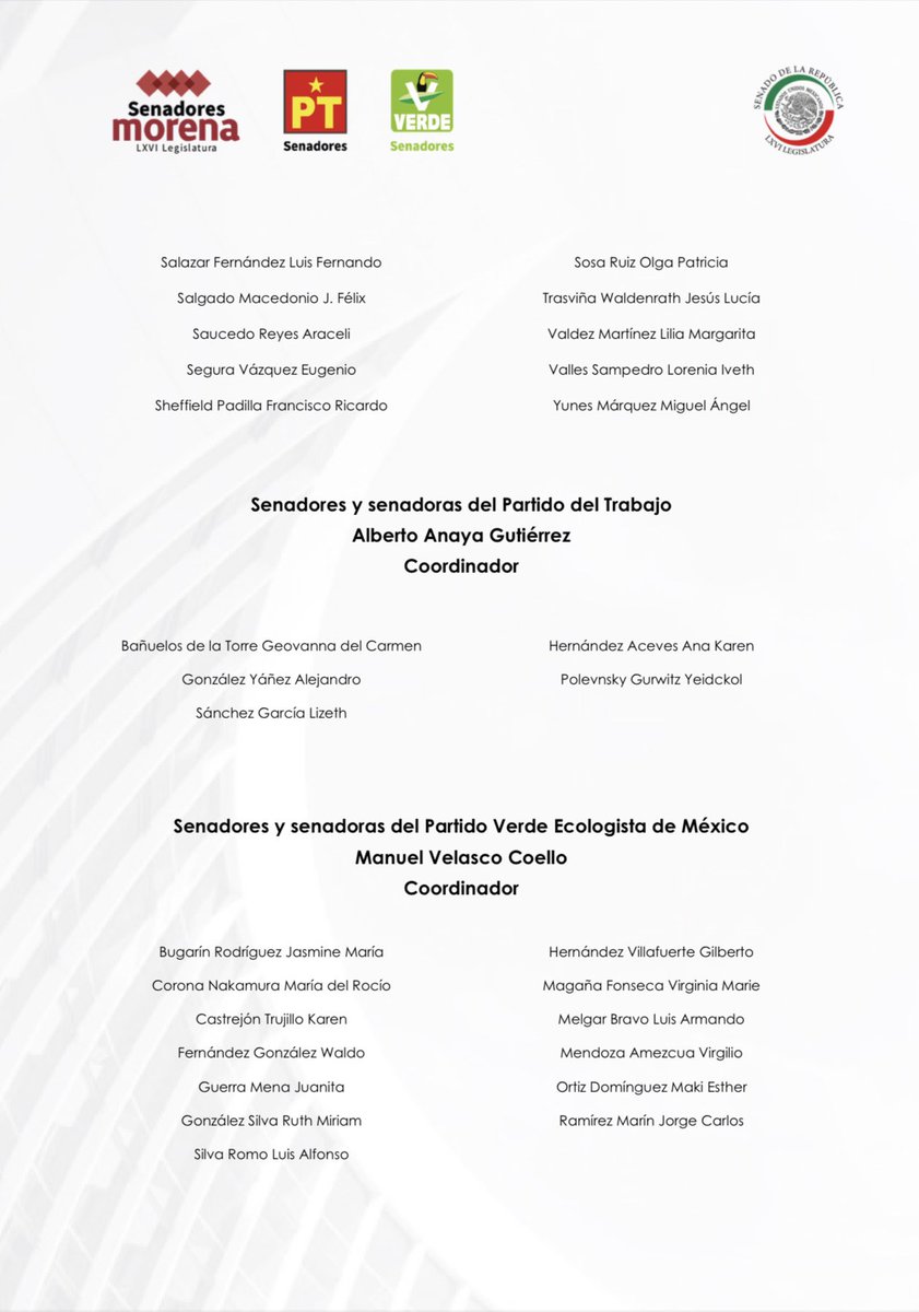 Desde los Grupos Parlamentarios de Morena, PT y PVEM en el Senado de la República, expresamos nuestro pleno respaldo a la presidenta <a href="/Claudiashein/">Claudia Sheinbaum Pardo</a> tras la exitosa conversación sostenida esta mañana con el presidente de los Estados Unidos de América.

#MéxicoConClaudia