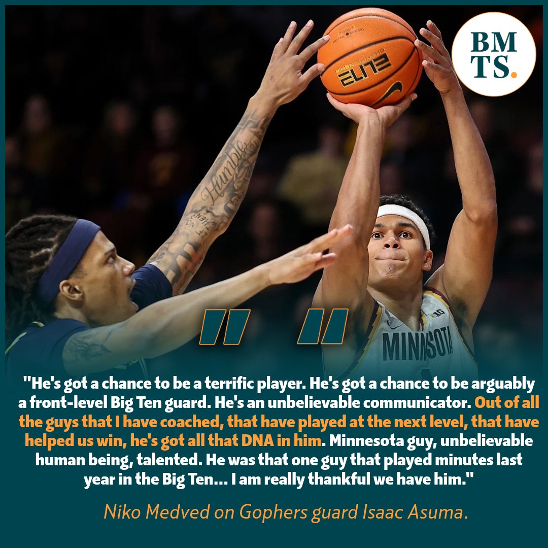 Niko Medved developed David Roddy, Nique Clifford and Isaiah Stevens into NBA players at Colorado State.

He said, Gophers guard Isaac Asuma has the same 'DNA' in him to play at the next level. He could be in line for a breakout sophomore season.

(Link below 👇)