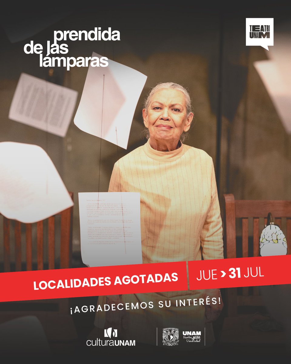 Teatro UNAM (@teatrounam) on Twitter photo 😍 Reanudamos temporada de PRENDIDA DE LAS LÁMPARAS con ¡localidades agotadas! Gracias por el amor que le han dado a esta coproducción de <a href="/CNTeatromx/">Compañía Nacional de Teatro</a> y Teatro UNAM, que celebra la vida de Rosario Castellanos.
🎟️ Anticipa tu compra y ¡no te la pierdas! bit.ly/BoletosPrendid… 😍 Reanudamos temporada de PRENDIDA DE LAS LÁMPARAS con ¡localidades agotadas! Gracias por el amor que le han dado a esta coproducción de <a href="/CNTeatromx/">Compañía Nacional de Teatro</a> y Teatro UNAM, que celebra la vida de Rosario Castellanos.
🎟️ Anticipa tu compra y ¡no te la pierdas! bit.ly/BoletosPrendid…