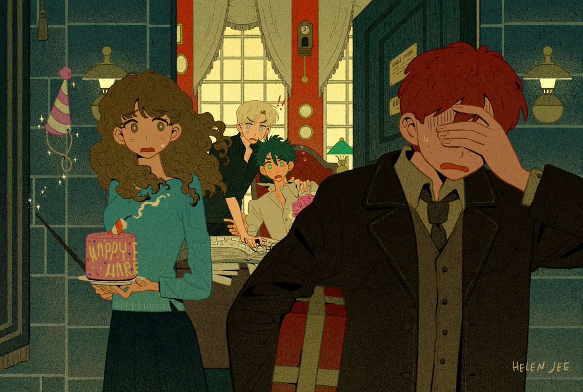 “Oh! Oh… so sorry, Harry! A-and Draco! Ron and I, um, we’ll just come back later…”

(Happy Birthday Harry🎂💖)
-

#drarry #romione #HarryPotter