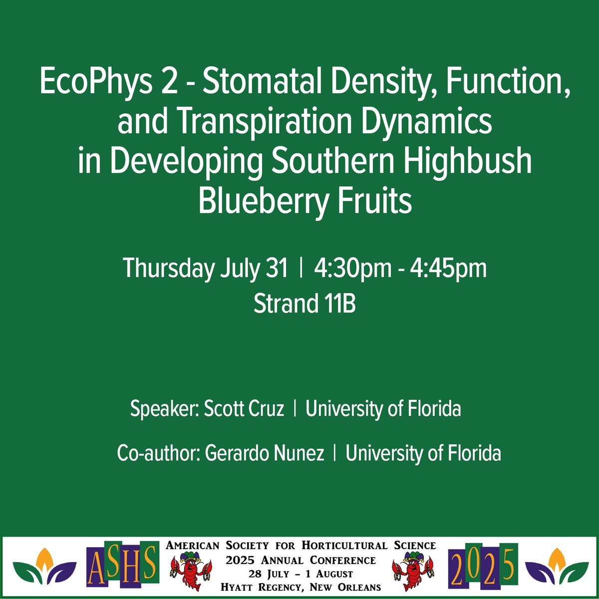 Don't miss this opportunity to gain insight into SHB #FruitPhysiology. Explore how 3 SHB cultivars regulate water loss from petal fall to ripening. AI-powered stomatal imaging &amp; gas exchange data reveal a dynamic link between stomata &amp; fruit transpiration #horticulture #ASH2025