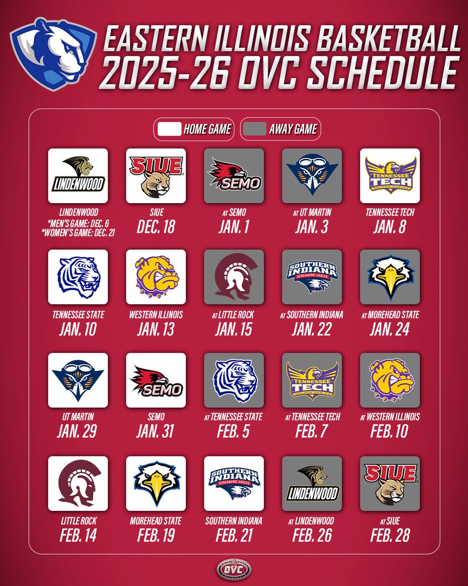 Eastern Illinois Men’s &amp; Women’s Basketball OVC Schedule🏀🗓️

#BleedBlue | #OVCit