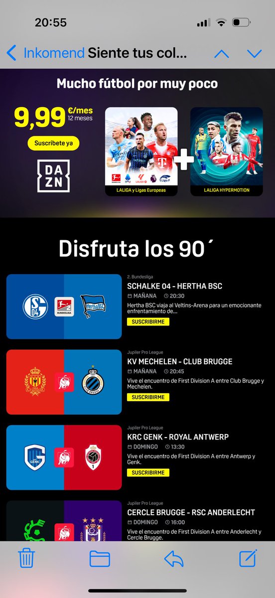 Even dit: ik maakte een account aan voor dazn in Spanje, waardoor mijn homeland nu ES is (kan niet wijzigen naar BE)
Ik krijg hier nu iedere dag reclame voor de Spaanse 2e klasse aan 10€, inclusief de JpL!! 
Ik zou zeggen: VpN-en die handel!