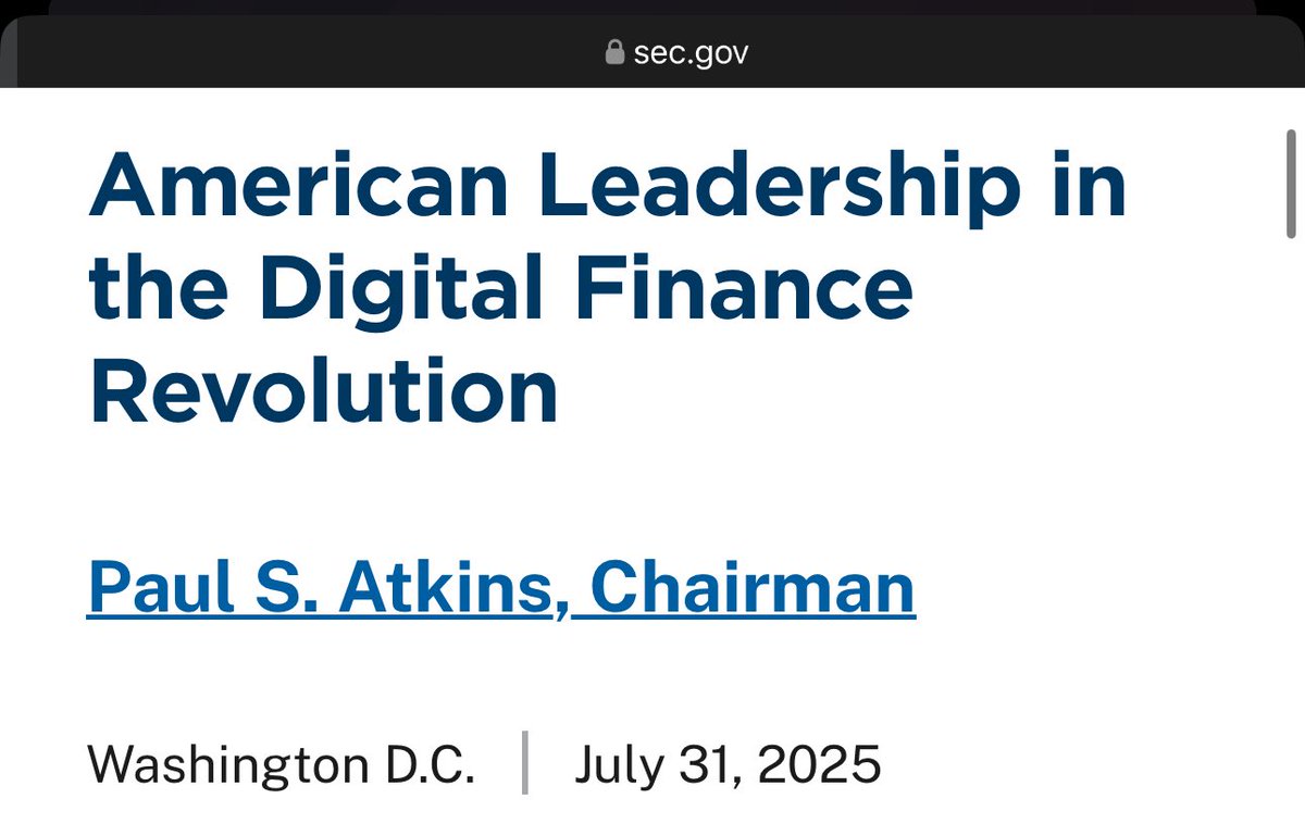 Mike Wawszczak 🇺🇸 (@mikewawszczak) on Twitter photo New SEC Chair Atkins and <a href="/HesterPeirce/">Hester Peirce</a> announce PROJECT CRYPTO, and crypto-lawyers around the country rejoice.
Crypto is legal again in America, and financial regulators like the SEC are finally committing to working with innovation, rather than against it.
Some thoughts 🧵 New SEC Chair Atkins and <a href="/HesterPeirce/">Hester Peirce</a> announce PROJECT CRYPTO, and crypto-lawyers around the country rejoice.
Crypto is legal again in America, and financial regulators like the SEC are finally committing to working with innovation, rather than against it.
Some thoughts 🧵