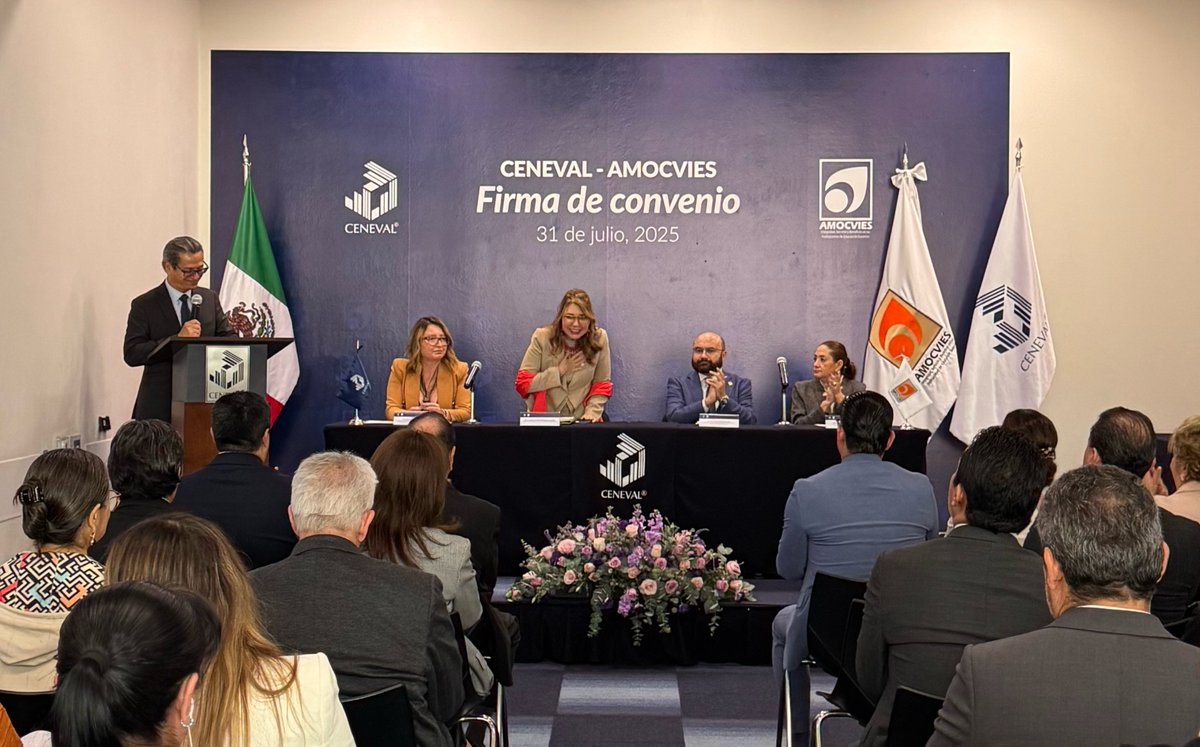 Iniciamos el evento de firma del convenio entre #CENEVAL y <a href="/amocvies/">AMOCVIES, A.C.</a>.

<a href="/carmen_ta/">Carmen Rguez Armenta</a> <a href="/SEP_mx/">SEP México</a> <a href="/BlancaInguanzoA/">Blanca Inguanzo A</a> <a href="/UNITECMX/">UNITEC México</a>