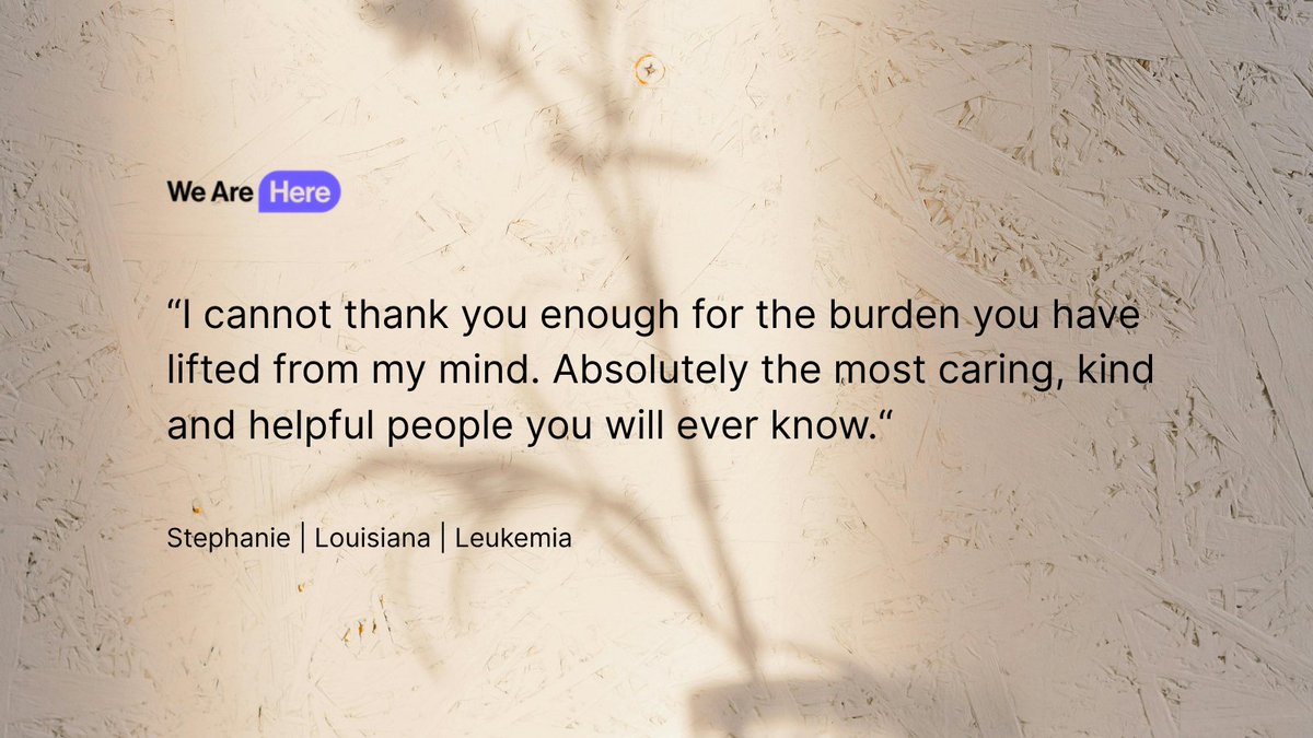 Real impact. Real people.
This is just one voice among many who’ve found peace of mind through We Are Here. 
We’re redefining cancer support with compassion at the core. The future of care is being built now.
#wearehere #cancersupport #supportmatters #CancerCare