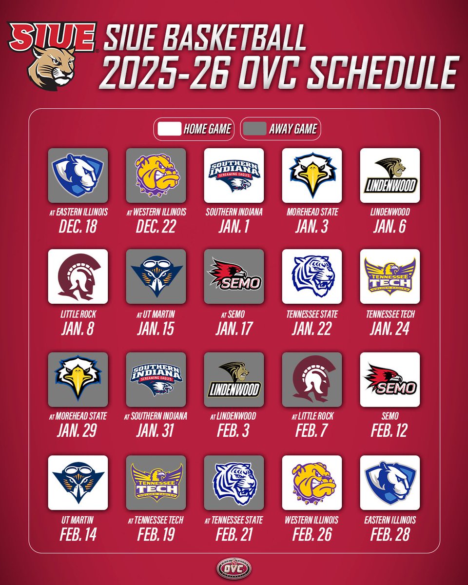SIUE Men’s &amp; Women’s Basketball OVC Schedule🏀🗓️

#RollCougs | #OVCit