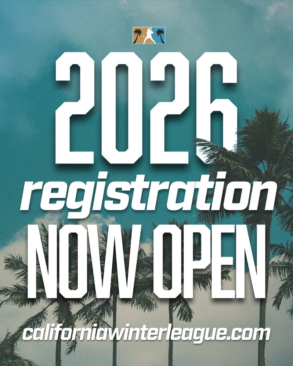 California Winter League (@calwinterleague) on Twitter photo Registration is now OPEN for the 2026 California Winter League!
Spots are limited, so sign up soon to secure your spot! 
Register at the link in bio. Registration is now OPEN for the 2026 California Winter League!
Spots are limited, so sign up soon to secure your spot! 
Register at the link in bio.