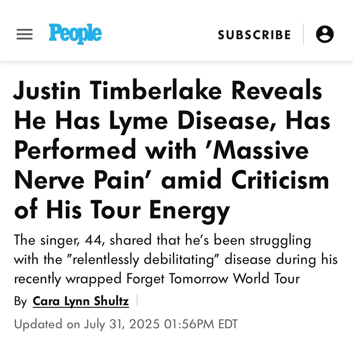 Bay Area Lyme Foundation (@bayarealyme) on Twitter photo 🚨 In the face of relentless criticism from fans and the media who felt he was not delivering on tour, <a href="/jtimberlake/">Justin Timberlake</a> revealed that he was suffering from Lyme.
It caused him “nerve pain, crazy fatigue, and sickness” on stage. “Living with this can be relentlessly debilitating, 🚨 In the face of relentless criticism from fans and the media who felt he was not delivering on tour, <a href="/jtimberlake/">Justin Timberlake</a> revealed that he was suffering from Lyme.
It caused him “nerve pain, crazy fatigue, and sickness” on stage. “Living with this can be relentlessly debilitating,