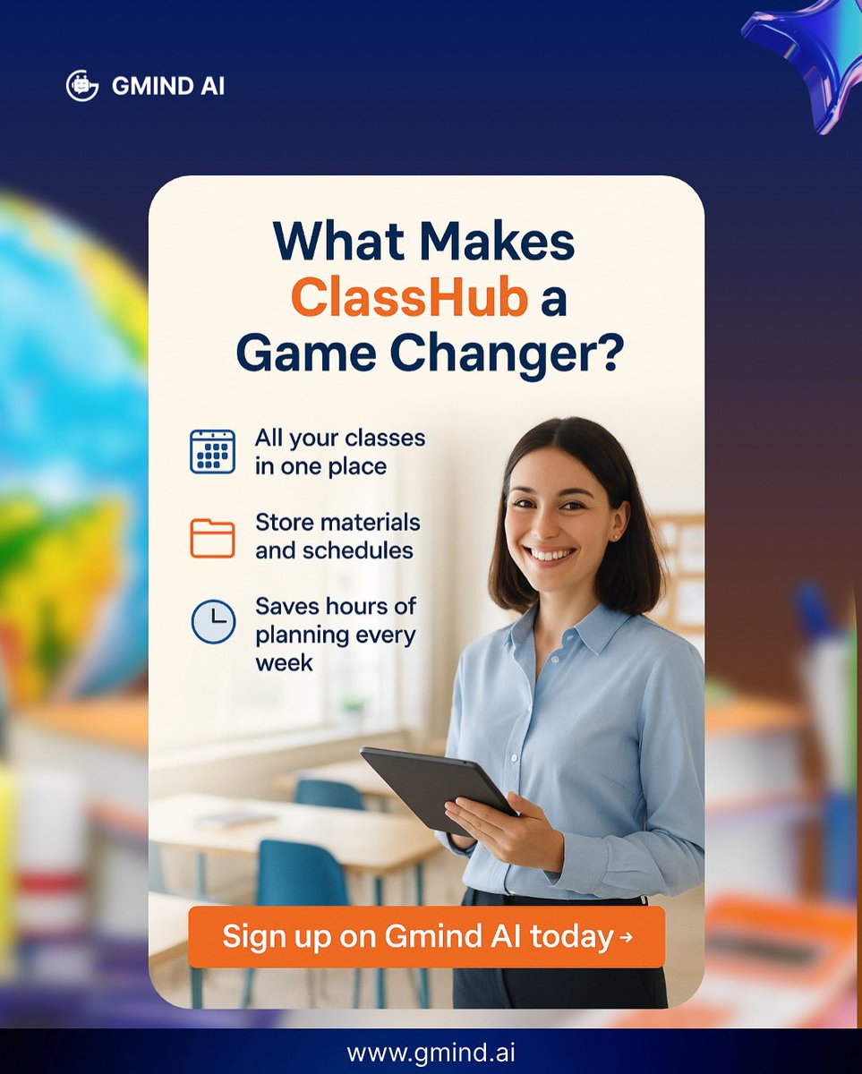 gmindai's tweet image. 🚀 What makes ClassHub a game changer?
✔ All your classes in one place
✔ Organized lesson materials
✔ Stress-free schedules

Smarter teaching starts here ➡️ gmind.ai

#GmindAI #ClassHub #AIForTeachers #TeacherLife #EdTech #SmarterTeaching
