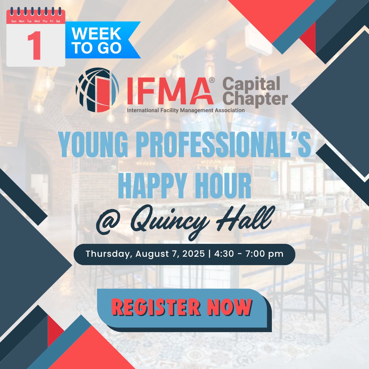 Calling all Young Professionals! 🎉 Join IFMA Capital Chapter for a Happy Hour at Quincy Hall on Thursday, August 7th, from 4:30-7:00 PM. Network, enjoy pints &amp; pizza! Register here: ifmacap.org/meetinginfo.ph… #IFMACapitalChapter #YoungProfessionals #Networking #HappyHour