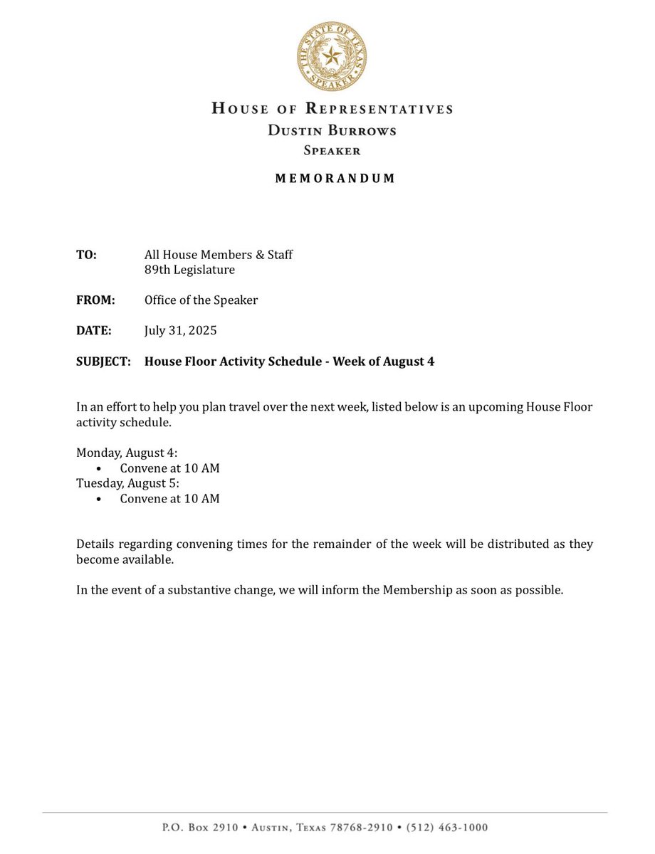 The I nitial House floor calendar for next week is out — though members have been told to expect to be on the floor most of next week, if not all of it. #txlege