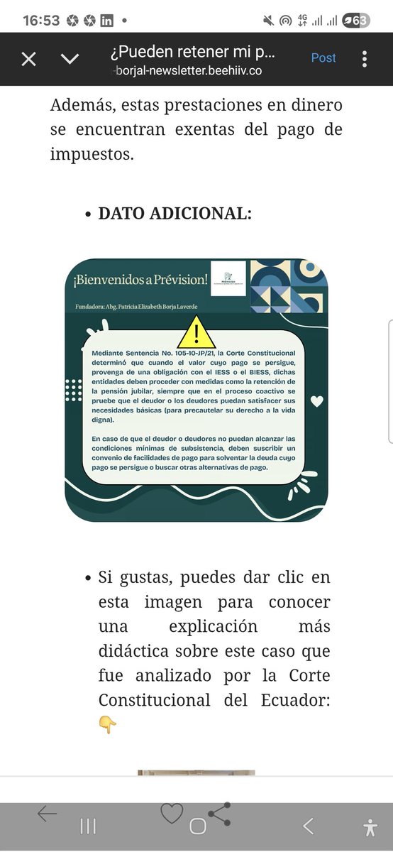 🍀 Los invito a leer este Boletín que remití el día de ayer: ¿Pueden retener mi pensión jubilar concedida por el #IESS?

▫️Enlace del Boletín: ⤵️ patricia-borjal-newsletter.beehiiv.com/p/retencion-pe…
