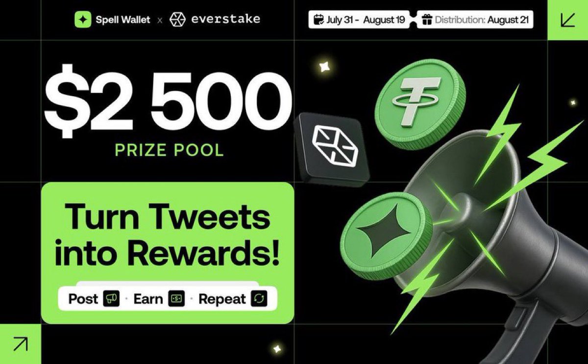 Win $2,500 from <a href="/everstake_pool/">Everstake</a> and <a href="/spell_club/">Spell Wallet 💫</a>!

The contest starts on July 21 and ends on August 19.

The prize distribution will be held on August 21.

How to join?

1️⃣ Open Spell Wallet.
2️⃣ Join the Mission in the Quest tab.
3️⃣ Post about Everstake and Spell Wallet —&gt; Earn