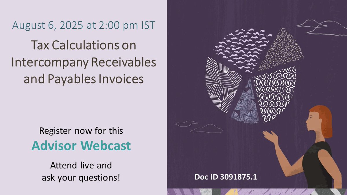 Oracle_EBS's tweet image. #AdvisorWebcast EBS Tax Calculation on Intercompany Receivables and Payables Invoices on August 6 at 2:00 PM IST for #EBS #Receivables #Payables. Doc ID 3091875.1. social.ora.cl/6012fnt8I