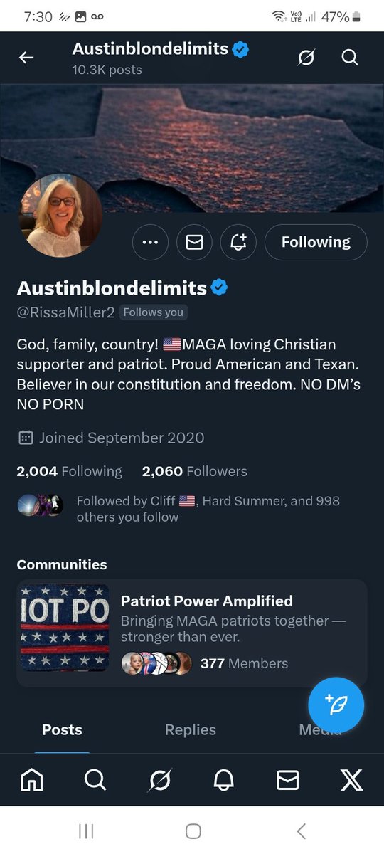 Can we givevthis patriot a lift they are always following and supporting others they will FB . Please give <a href="/RissaMiller2/">Austinblondelimits</a> a follow, repost 💪 🫶 👊 💥 🇺🇸