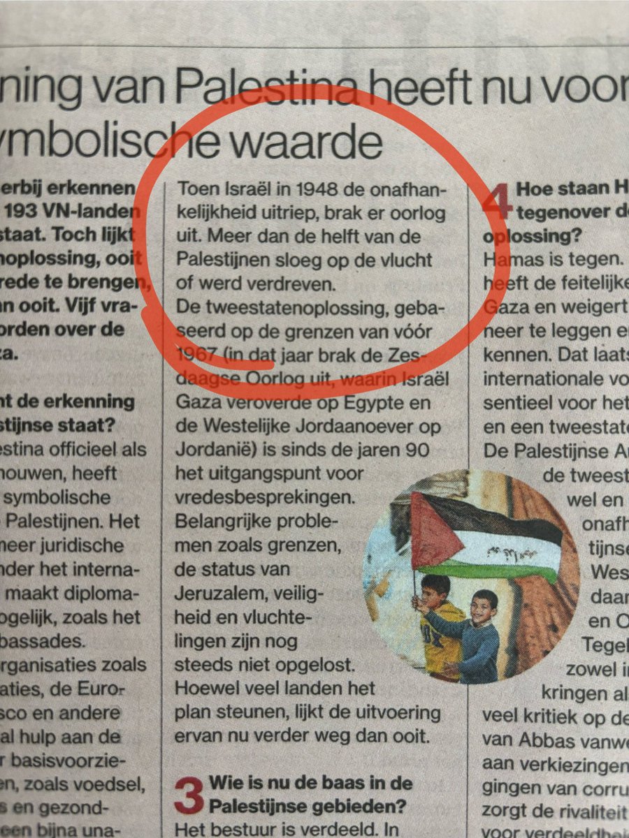 Nee <a href="/ADnl/">AD.nl</a>, er brak in 1948 niet zomaar even op onverklaarbare wijze 'oorlog uit'. De nieuwe Joodse staat werd aangevallen door 6 Arabische landen. En een deel van de in Israel wonende Arabieren verliet het gebied omdat de eigen leiders daartoe opriepen. Feiten doen ertoe!