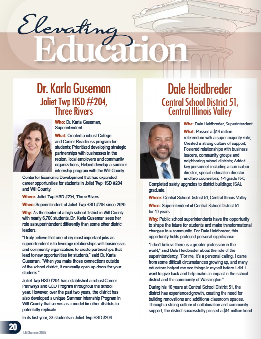 JTHS Superintendent Dr. Karla Guseman is featured in the Illinois Association of School Administrator’s (IASA) latest issue of Leadership Matters! Dr. Guseman was recognized for her leadership and vision in developing a robust College and Career Readiness program, building