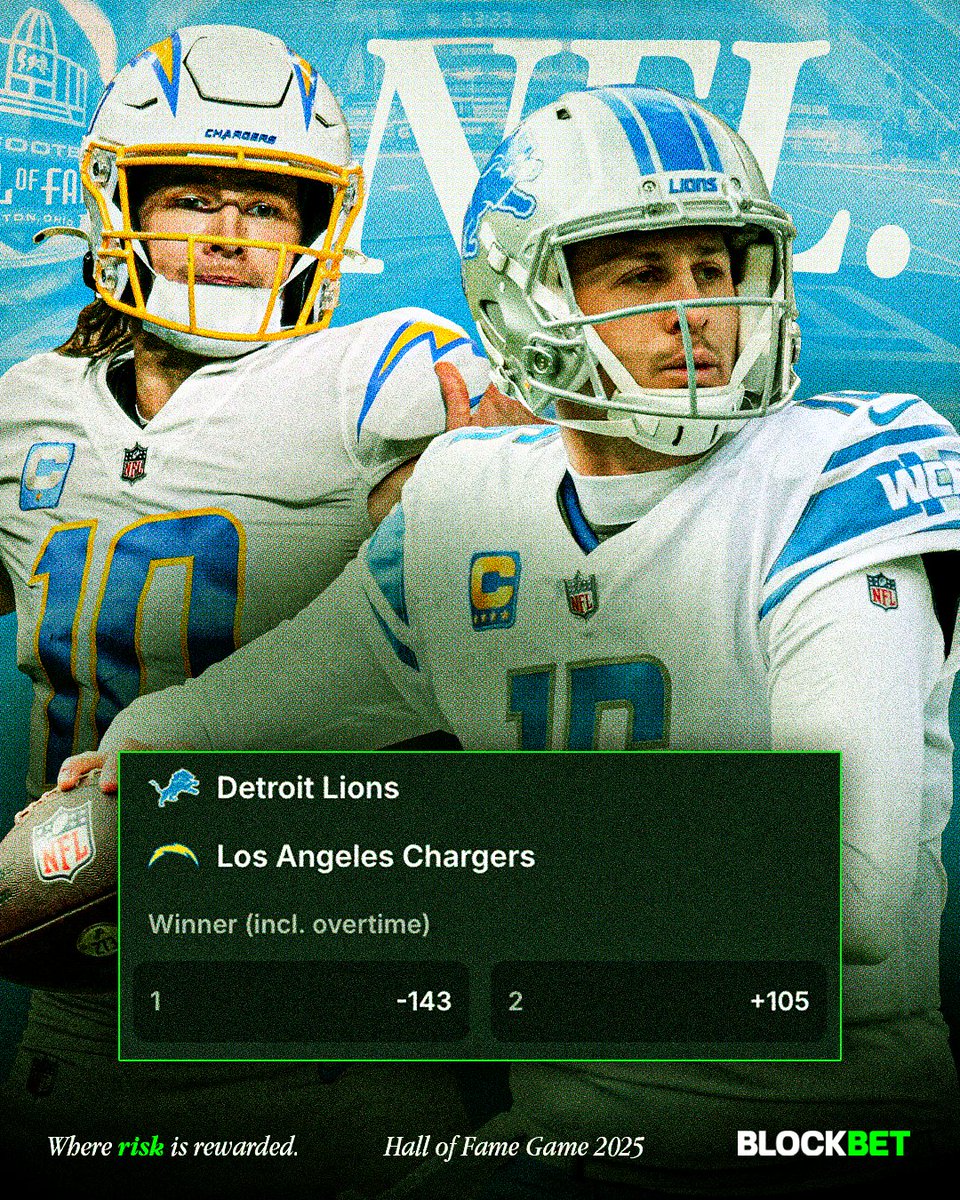 BlockBet 🔋 20% Cashback Live (@blockbetgg) on Twitter photo NFL is back. 🏈
Predict the winner of tonight's Hall of Fame game between Lions & Chargers. ⚡️
One correct answer wins $100 <a href="/BlockBetGG/">BLOCKBET 🔋</a> credit.
💚 + 🔄 to enter. Good luck. NFL is back. 🏈
Predict the winner of tonight's Hall of Fame game between Lions & Chargers. ⚡️
One correct answer wins $100 <a href="/BlockBetGG/">BLOCKBET 🔋</a> credit.
💚 + 🔄 to enter. Good luck.