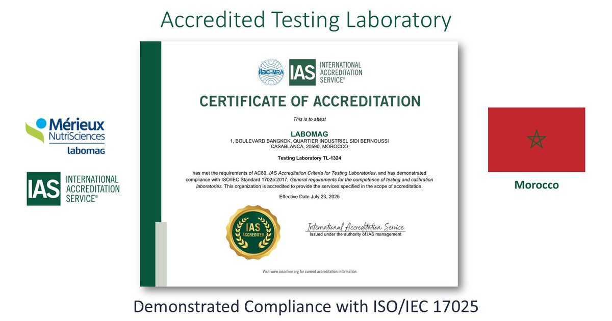 IntlAccredSvc's tweet image. Congratulations Labomag in Morocco for becoming an IAS Accredited Testing Laboratory. Demonstrating compliance with ISO/IEC 17025. bit.ly/4lcB98N #IASAccredited #TestingLab #Labomag #Morocco