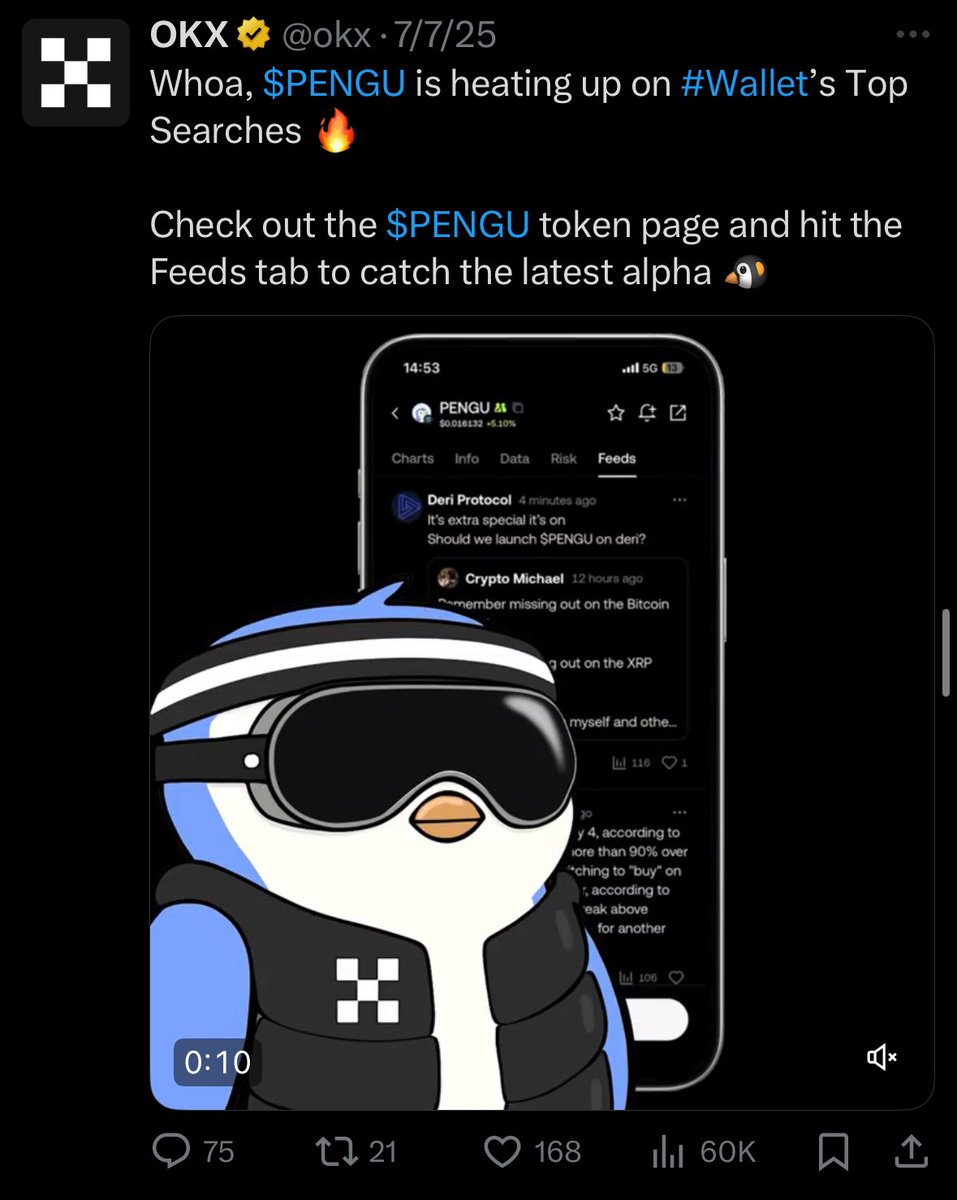 The $DOG effect is one of the most powerful marketing tools in CT to increase engagement. 

This $DOG post from <a href="/okx/">OKX</a> on 7/1/25 remains on of their most highly interacted &amp; viewed post in the past month. 

I included a similar $PENGU post &amp; it’s clear $DOG has the strongest