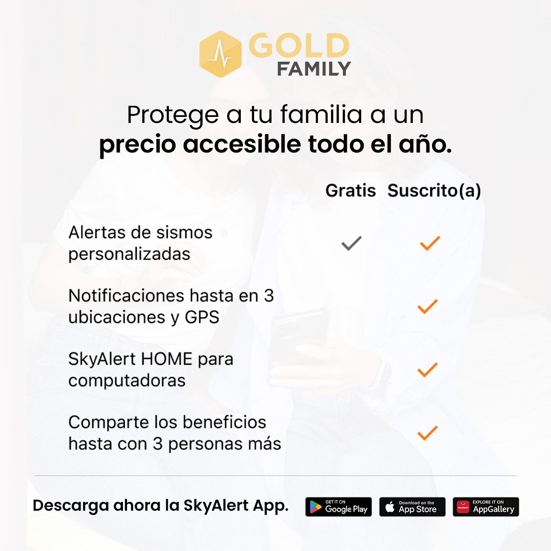 SkyAlertMx's tweet image. 📱💻 Una suscripción, toda tu familia protegida. Con #GOLDFamily, puedes recibir alertas sísmicas en 4 dispositivos durante un año.

Suscríbete ahora 👇
skyalert.page.link/enT8 

#SkyAlert #SkyAlertApp #AlertaSísmica #LaAlertaConfiable