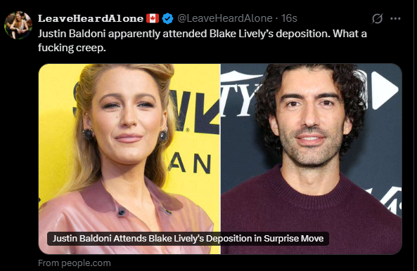 A creep for attending a deposition he has every right to attend when someone is openly lying about him, give me a break. You won't be calling her any names if she attends his deposition right 🤔 Go touch some grass #justinbaldoni