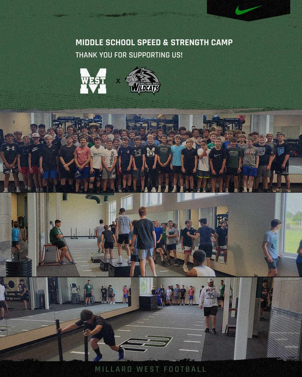 Today was our last Middle School Camp of the summer! Thank you for supporting Millard West Football! The future is bright! #TWH ##BleedGreen #ProtectTheBackyard
