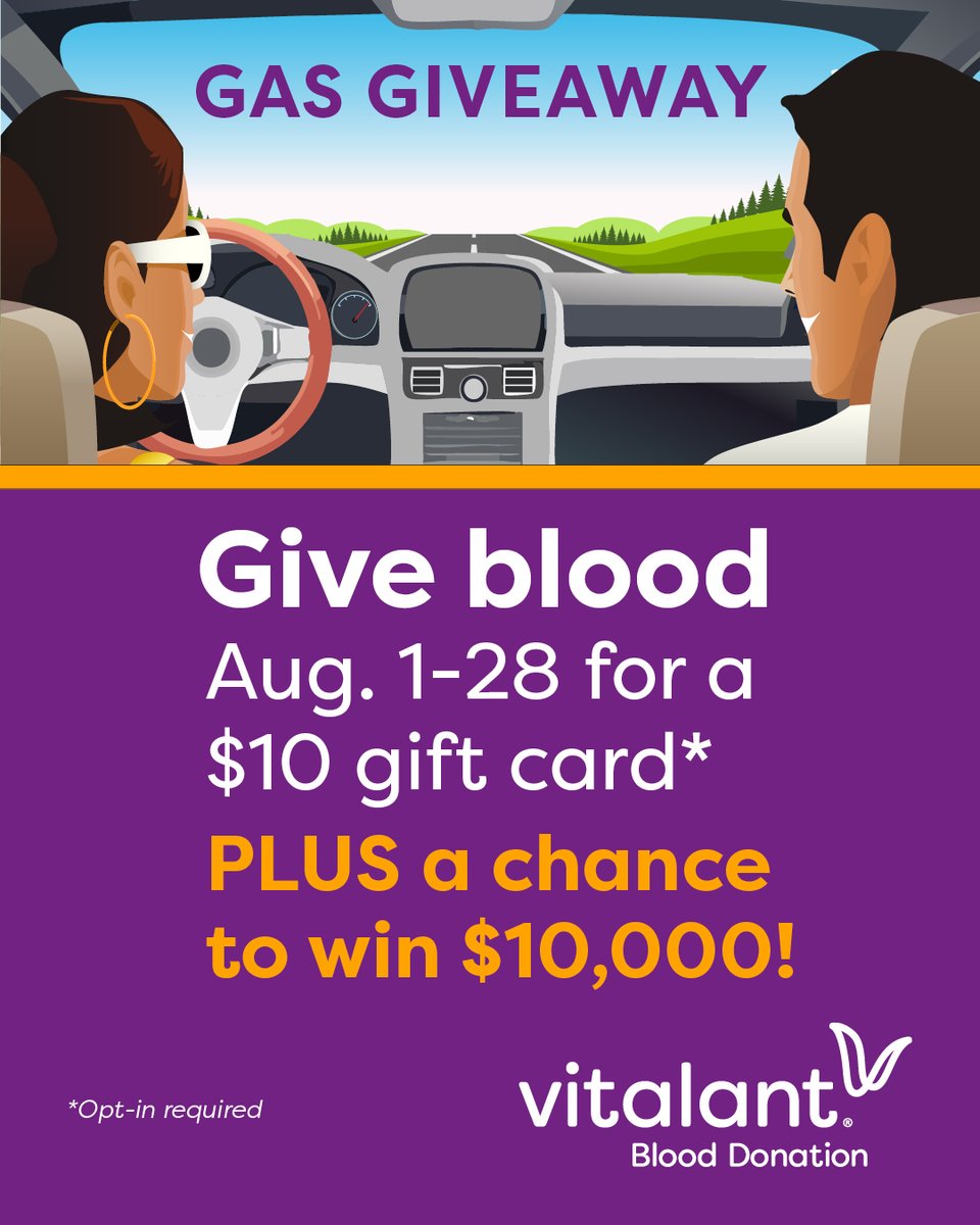 🚗 Saving lives? We’ll cover the gas.

Give blood Aug. 1–28 for a $10 gift card (opt-in required) and a chance to win a $10,000 gift card. Patients need you this summer.

Book now: brnw.ch/21wUzSu