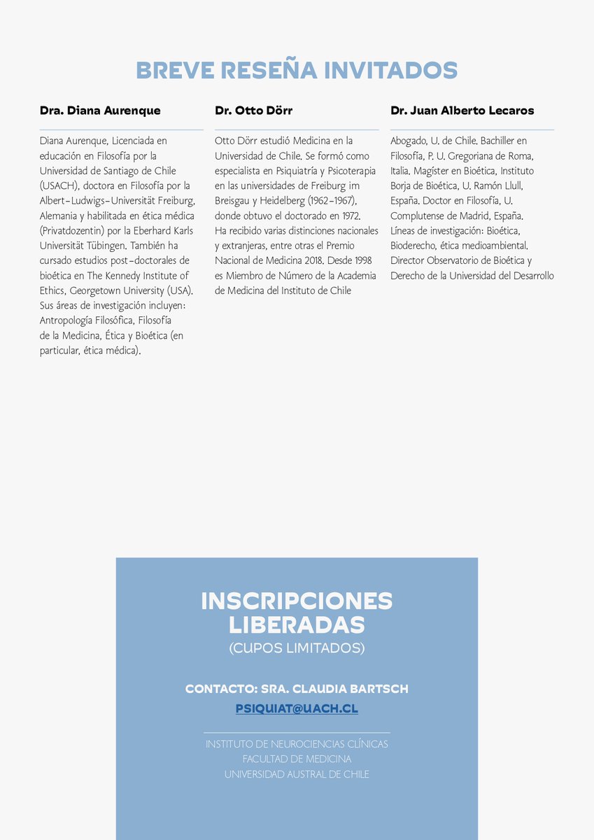 📣 Seminario inauguración Programa Internacional de Estudios Médico-Filosóficos y Bioéticos.“Las humanidades medicas y sus encrucijadas en el siglo XXI; persona, salud y cuidados en la sociedad actual”

Viernes 22 de agosto
14:30 hrs.
Espacio Fluvial ( Av. Costanera s/n)