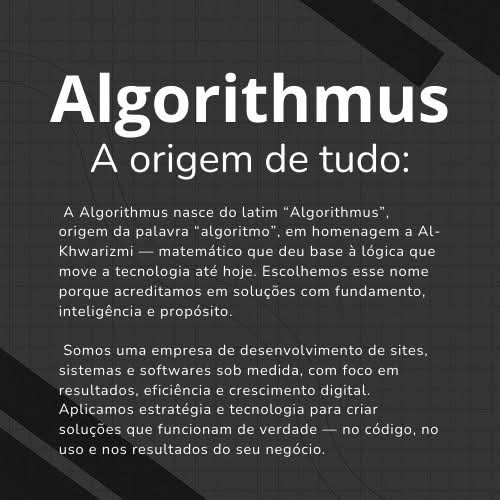 algorithmus_br's tweet image. 🔍 O que é a Algorithmus?
Mais que um nome, é propósito.
Criamos sites e sistemas sob medida, unindo tecnologia, estratégia e resultados reais.
🚀 Traduzimos objetivos em soluções digitais eficientes.
📈 Tecnologia exata, com atendimento 100% humano.