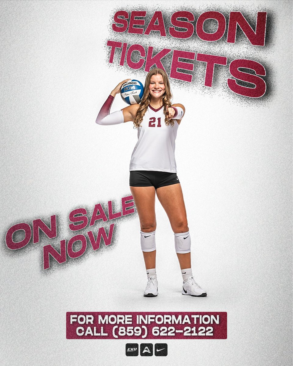 EKU Volleyball (@ekuvolleyball) on Twitter photo 🔥
Get them while you can!
Contact us to purchase or renew your season tickets at 859-622-2122 or email Raymond White at
raymond.white@eku.edu 🔥
Get them while you can!
Contact us to purchase or renew your season tickets at 859-622-2122 or email Raymond White at
raymond.white@eku.edu