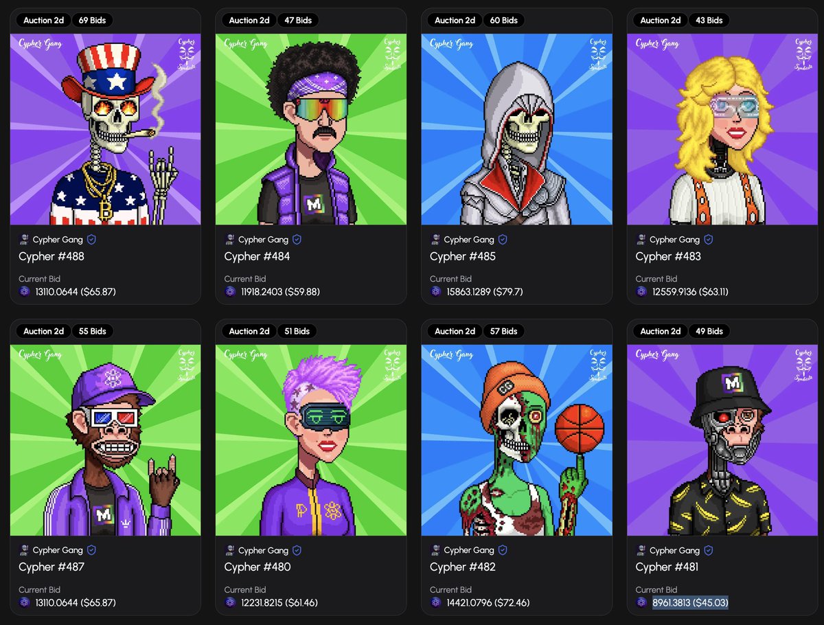 Cypher Gang NFT (@cyphergangnft) on Twitter photo 🚨 426+ bids on <a href="/CypherGangNFT/">Cypher Gang NFT</a> via @Soon_Market — all in under 60 minutes!
🔥Starting at just 1 $XPR
📊 426+ bids placed
💰 Highest bid: 15 863.1289 $XPR ($79.7)
🔻 Lowest bid: 8 961.3813 $XPR ($45.03)
📈 426+ on-chain transactions on <a href="/XPRNetwork/">XPR Network</a>
⚡️ Zero gas. Instant 🚨 426+ bids on <a href="/CypherGangNFT/">Cypher Gang NFT</a> via @Soon_Market — all in under 60 minutes!
🔥Starting at just 1 $XPR
📊 426+ bids placed
💰 Highest bid: 15 863.1289 $XPR ($79.7)
🔻 Lowest bid: 8 961.3813 $XPR ($45.03)
📈 426+ on-chain transactions on <a href="/XPRNetwork/">XPR Network</a>
⚡️ Zero gas. Instant
