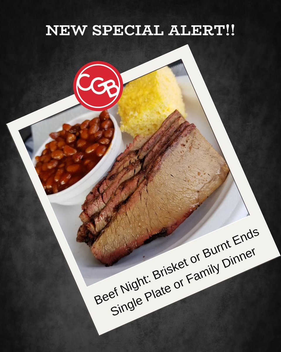 Thursday is Beef Night. Along with our Smoked Burgers we are offering a Beef Plate or Family Beef Dinner. 

crazygoodeats.appfront.app

#smokedbeef #brisket #burntends #smokedburgers #crazygoodbbq