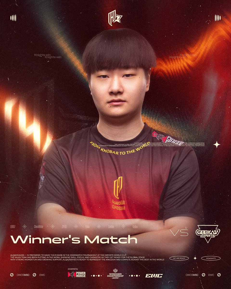 AlQadsiah Esports (@alqadsiahes) on Twitter photo We're in the winner’s match — let's make it to #OWCSMSC playoffs
مباراة الفائزين لحسم بطاقة التأهل لنهائيات كأس العالم لاوفرواتش 🔥
🆚<a href="/Geekay_Esports/">Geekay Esports</a>
🔗 twitch.tv/ewc_stcarena_e…
#EWC2025 - #KnightsWin We're in the winner’s match — let's make it to #OWCSMSC playoffs
مباراة الفائزين لحسم بطاقة التأهل لنهائيات كأس العالم لاوفرواتش 🔥
🆚<a href="/Geekay_Esports/">Geekay Esports</a>
🔗 twitch.tv/ewc_stcarena_e…
#EWC2025 - #KnightsWin