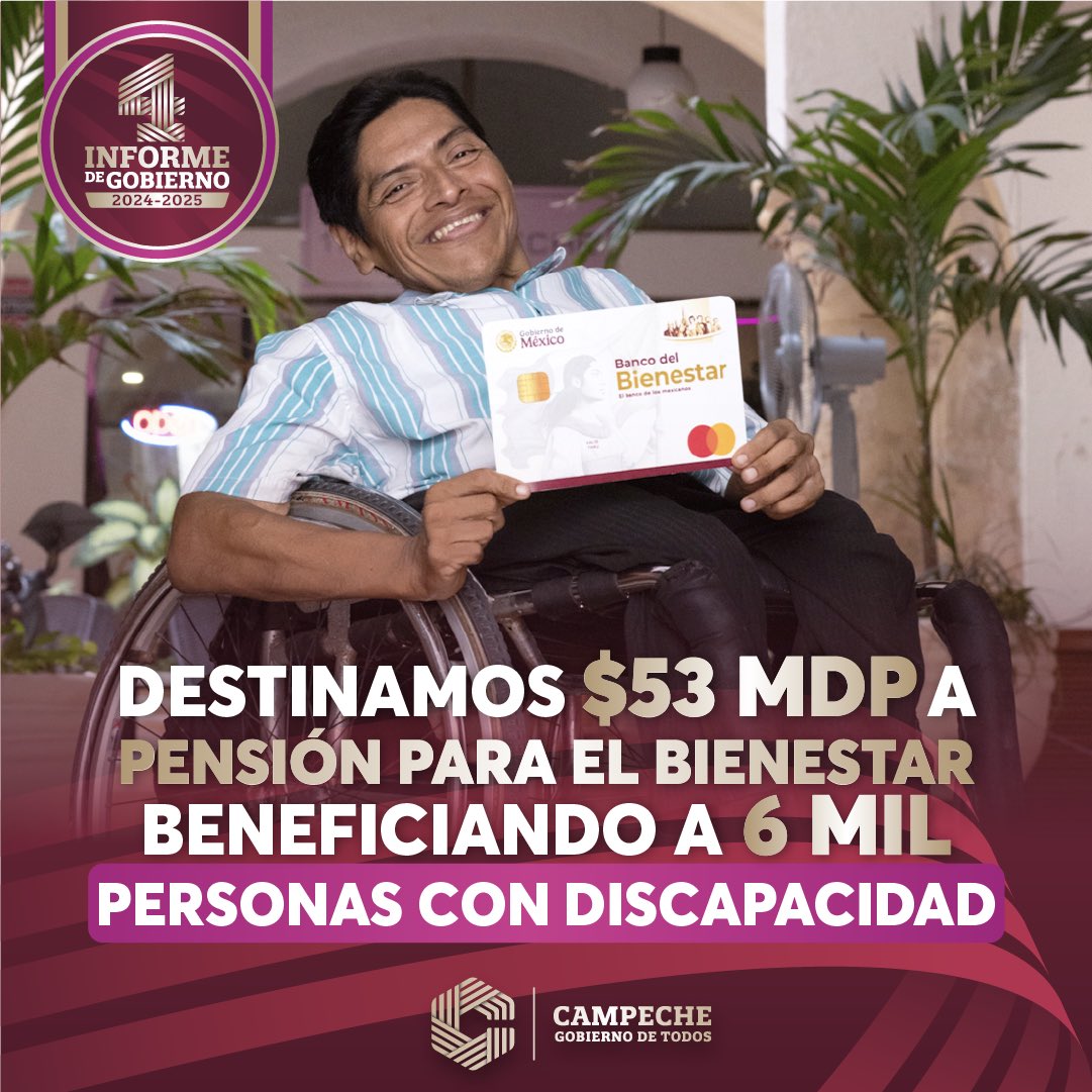 Destinamos 53 mdp a pensión para el bienestar beneficiando a 6 mil personas con discapacidad.

#Layda4Informe