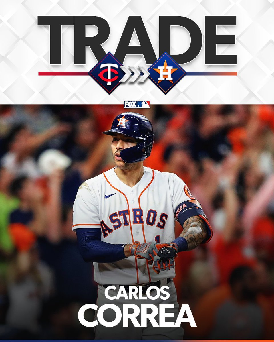 FOX Sports: MLB (@mlbonfox) on Twitter photo 🚨 BREAKING 🚨 The Astros are acquiring Carlos Correa from the Twins, per <a href="/brianmctaggart/">Brian McTaggart</a> 🚨 BREAKING 🚨 The Astros are acquiring Carlos Correa from the Twins, per <a href="/brianmctaggart/">Brian McTaggart</a>