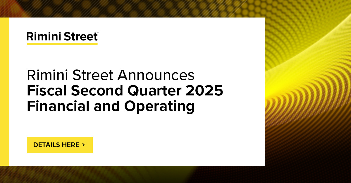 📣 Just announced: Rimini Street reports strong Q2 FY25 results! —continuing to deliver value to clients while accelerating profitable growth.

✅ $30.3M in net income
✅ Gross margin rises to 60.4%
✅ Adjusted EBITDA up 48% YoY
✅ 90% revenue retention

riministreet.com/press-releases…