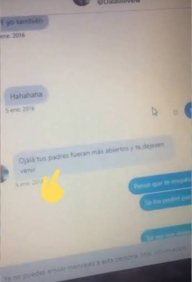 nodeguy56's tweet photo. @MikiyaPendragon @Mercadochinorri @SaTuRnO22022002 Si hay, incluso el mismo Twitter dijo "solucionarlo" y pues nada...
Ok, y suponiendo q según tú ese bug solo ocurría cuando borrabas mensajes:
Sabiendo que según Dalas él hablaba con una actriz nopor, qué mensaje anterior descontextualizaría el "Ojalá tus padres fuesen abiertos"? https://t.co/aXv1SHfNqn