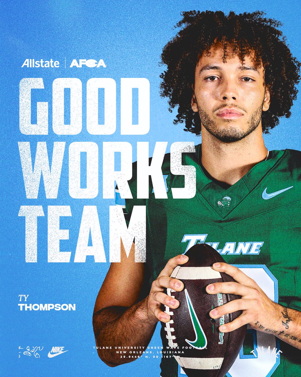 GreenWaveFB's tweet photo. Ty Thompson has been named to the Wuerffel Trophy Watchlist and the Good Works Team! 

#UptownFootball https://t.co/wSTUxkaZ6Y