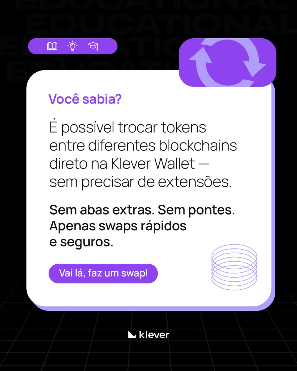 Klever_BR's tweet image. Você sabia?
Você pode fazer swaps direto na Klever Wallet!
Vá para o swap e experimente o jeito Klever.

#KleverWallet #CriptoInfo #SwapCripto