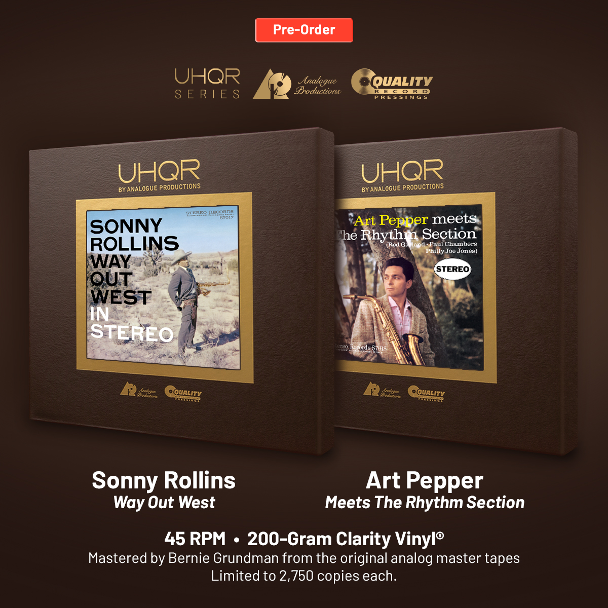 Fantastic jazz titles coming to UHQR from Analogue Productions. Sonny Rollins 'Way Out West' and Art Pepper 'Art Pepper meets the Rhythm Section.' These timeless classics appear in their most definitive audiophile versions! tinyurl.com/y4cmbfvw
