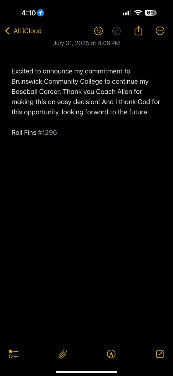 Excited to announce my Commitment to Brunswick Community College to continue my Baseball Career! 🙏🏼 Roll Fins #1296