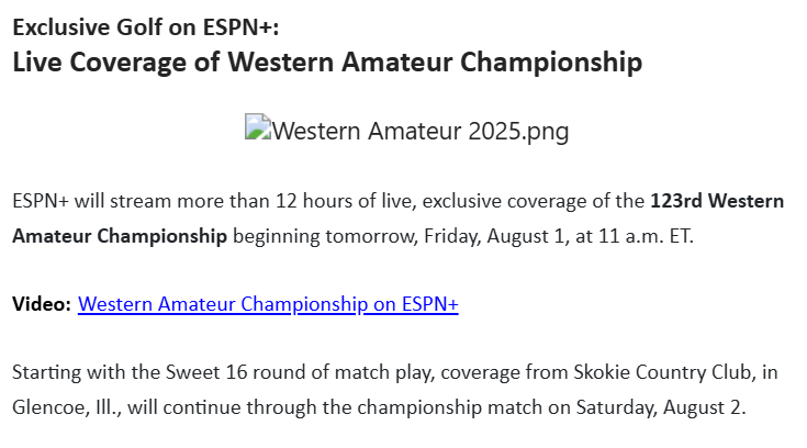 Pretty cool. ESPN+ is live streaming the Western Am for the first time starting tomorrow.