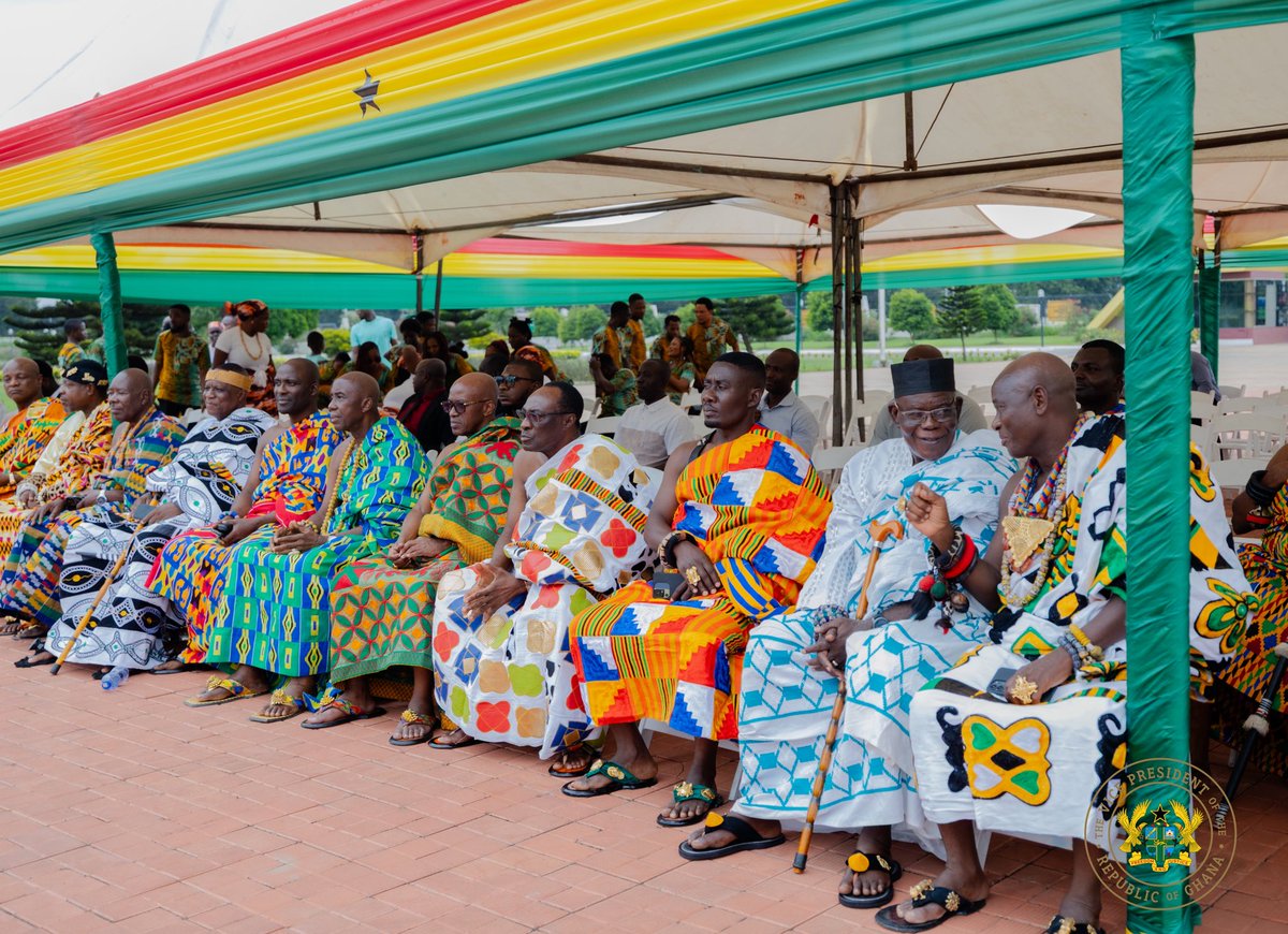 NJOAgyemang's tweet photo. The Volta Regional House of Chiefs, led by its President, Togbe Tepre Hodo IV, paid a courtesy call on the Presidency today. 

The chiefs congratulated the Presidency on the 2024 electoral victory and presented key concerns affecting the region. For his part, President John Dramani Mahama expressed his deep appreciation for the unwavering support of the region.

His Excellency outlined several government interventions, including efforts to ensure quality education, restore economic stability, and deliver critical infrastructural projects such as road rehabilitation and the renovation of markets across the country, an initiative to be overseen by my office.

This engagement reaffirmed our shared goal of inclusive development and mutual respect between government and our traditional institutions.