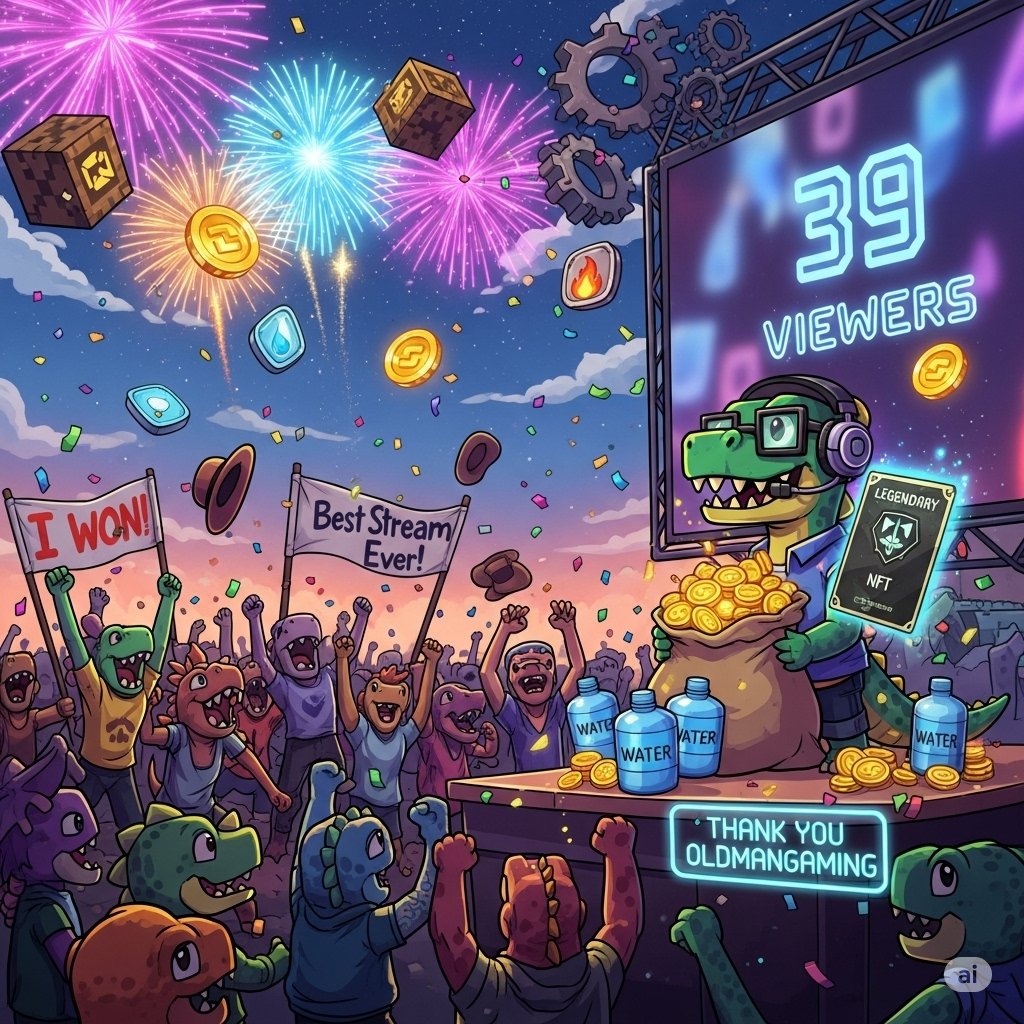 🔥 Today was the CRAZIEST stream in my entire Web3 streaming history!
We peaked at 39 live viewers!
We gave away:
💥 28,000 Dynocoins
💧 1,500 Water
🃏 A Legendary NFT card from Tacverse!
Huge thanks to our newest sponsor oldmangaming <a href="/Christo56230553/">oldmangaming.ADL</a> — give him a follow and drop