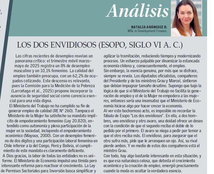 Bienvenida Natalia Aránguiz al equipo económico de José Antonio Kast

"El ministerio del trabajo no ha cumplido su fin de generar empleo"

Se ganó de inmediato mi corazón