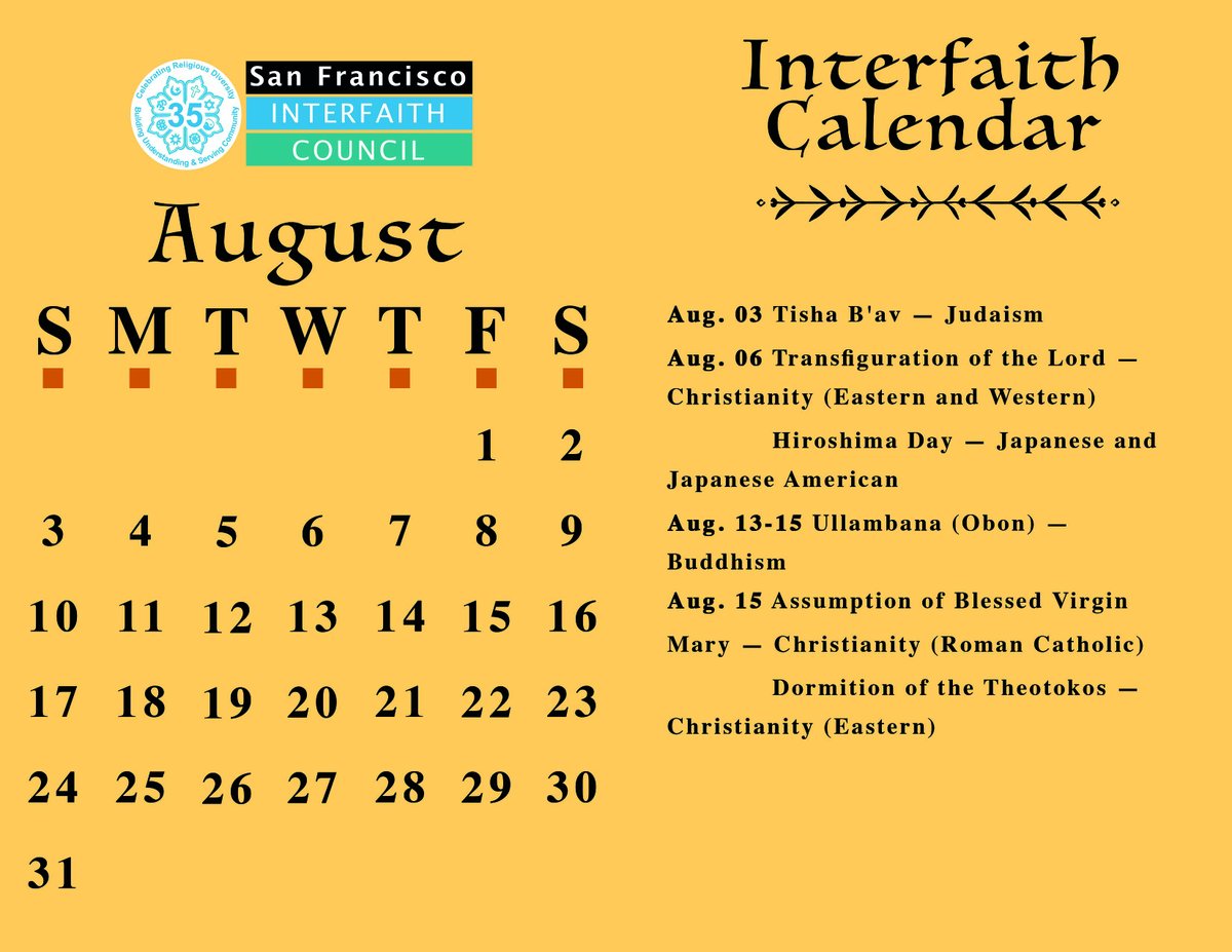 August 2025: SFIC Presents the 2025 Interfaith Calendar!
conta.cc/3Ub18Cu