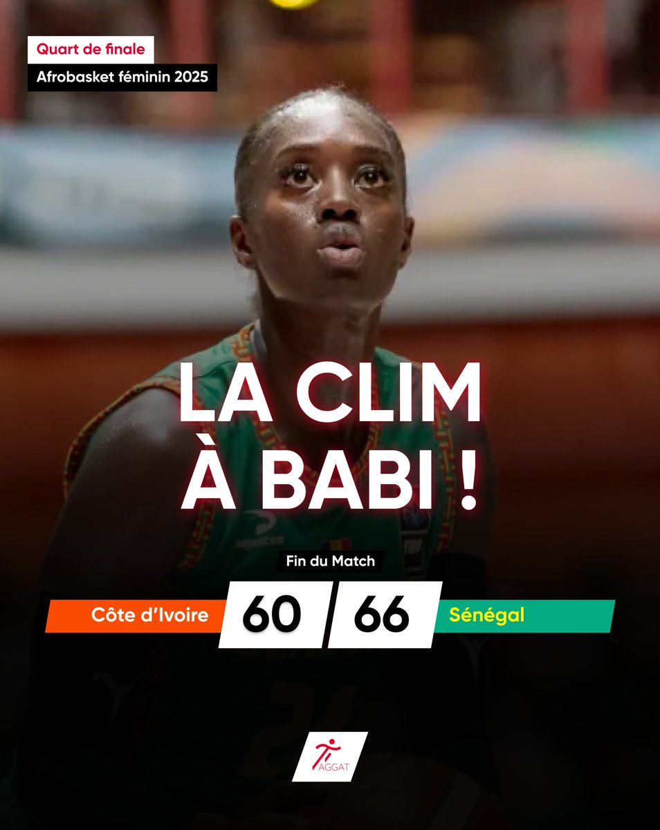 🥶 La clim à Babi !
Dans une salle survoltée, les 🇸🇳 Lionnes du Sénégal font taire le public ivoirien en s’imposant au mental 💥 et décrochent leur billet pour les demi-finales de l’#AfroBasketWomen2025 !